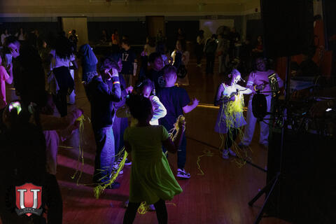 Overhead shot of the whole dance floor full of students