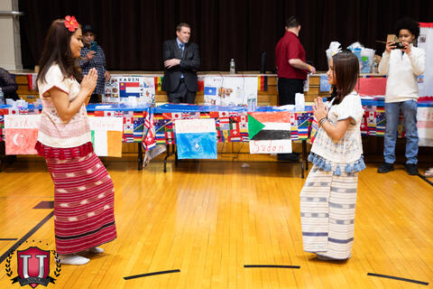 Two students about to engage in a dance off