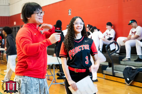 Students laughing during interview