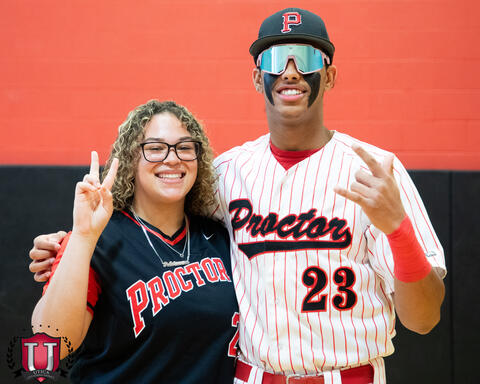 Baseball and softball player posing with the peace sign