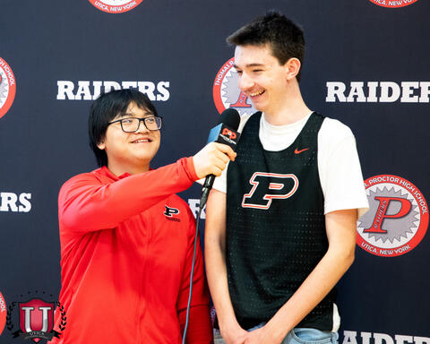 Mens track player being interviewed