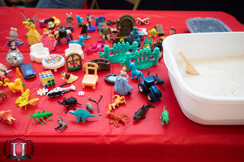 Display of toys on a table