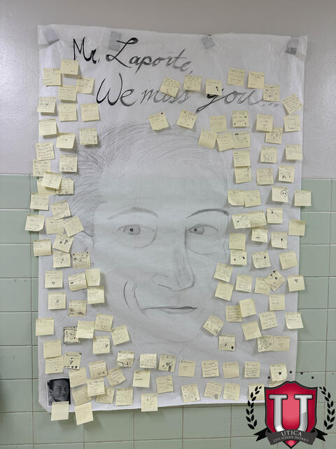 A drawing of Lou surrounded by post it notes