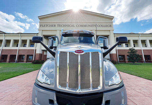 CDL truck in front of campus