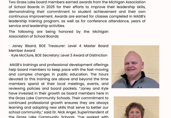 Grass Lake Community School Board Members Honored Press Release image