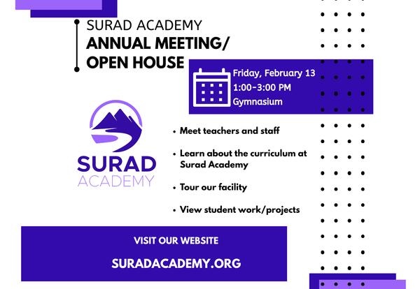 Surad Academy to Host Annual Meeting and Open House on February 13