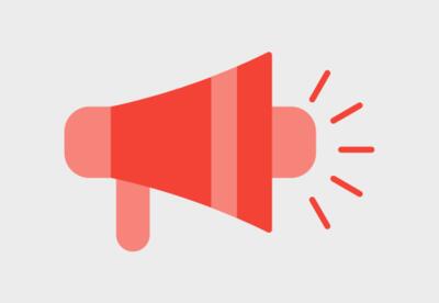 Graphic of a red megaphone on a grey background.