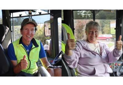 Two photos of smiling ORCSD drivers with their thumbs up.