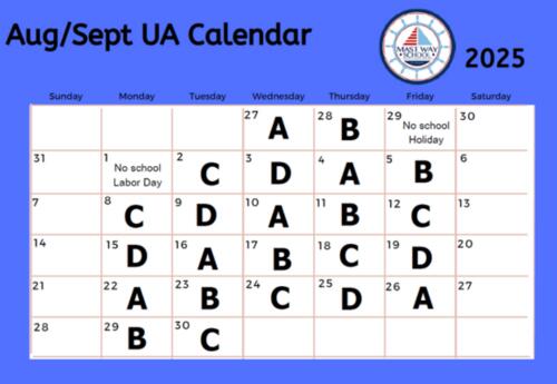 A graphic showing the August and September Unified Arts calendar.