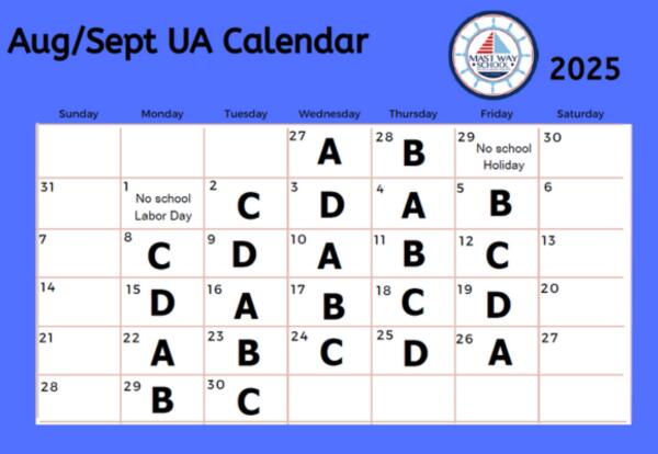 A graphic showing the August and September Unified Arts calendar.