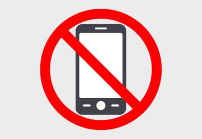 A graphic showing a cell phone with a red striped across it.