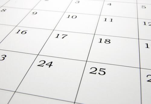 A photo showing a series of dates on a calendar page.