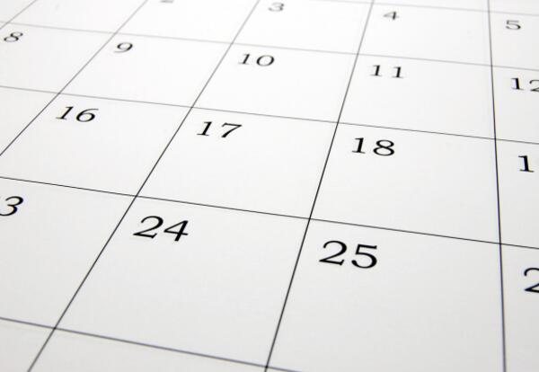 A photo showing a series of dates on a calendar page.