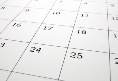 A photo showing a series of dates on a calendar page.