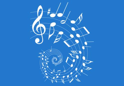 A graphic showing musical keys on a blue background.
