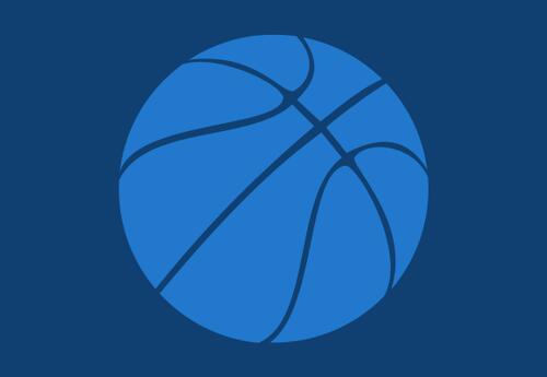 A graphic showing a basketball on a blue background.