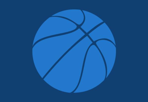 A graphic showing a basketball on a blue background.