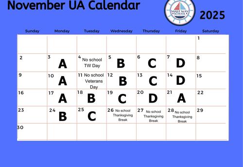 A graphic showing the November Unified Arts calendar.