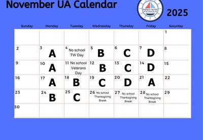 A graphic showing the November Unified Arts calendar.