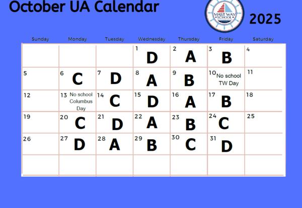 A graphic showing the October Unified Arts calendar.