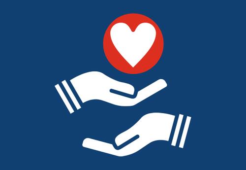 A graphic of two hands holding a heart.