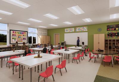 Rendering of a proposed typical classroom at Moharimet School.