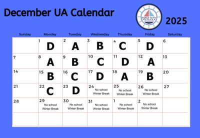 A graphic showing the December Unified Arts calendar.