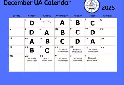 A graphic showing the December Unified Arts calendar.