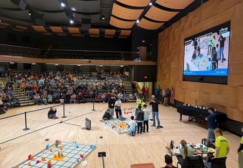 Middle school students are seen competing in the Morse Recital Hall.