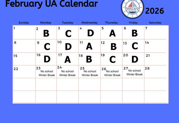 A graphic showing the February Unified Arts calendar.