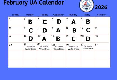 A graphic showing the February Unified Arts calendar.