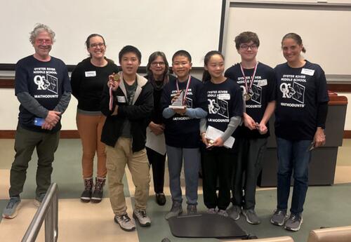 Group photo of the Oyster River Middle School MATHCOUNTS competition team.