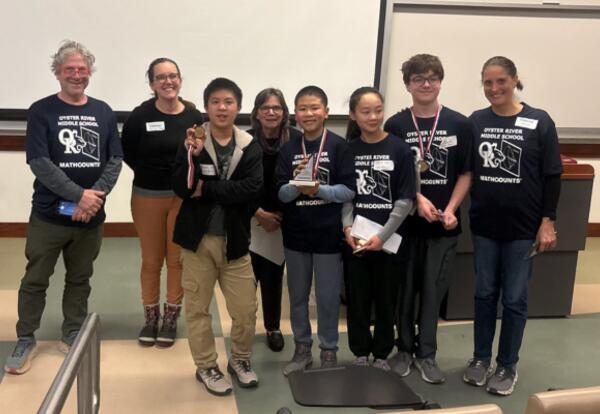 Group photo of the Oyster River Middle School MATHCOUNTS competition team.
