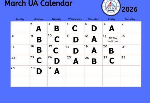 A graphic showing the March Unified Arts calendar.
