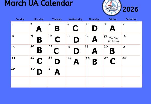 A graphic showing the March Unified Arts calendar.