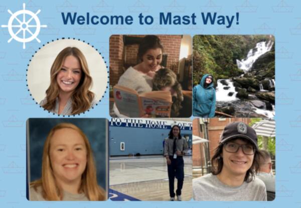 A photo collage showing six new Mast Way School educators with the caption: Welcome to Mast Way!