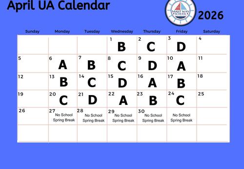 A graphic showing the April Unified Arts calendar.