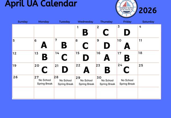 A graphic showing the April Unified Arts calendar.