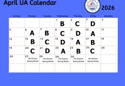 A graphic showing the April Unified Arts calendar.