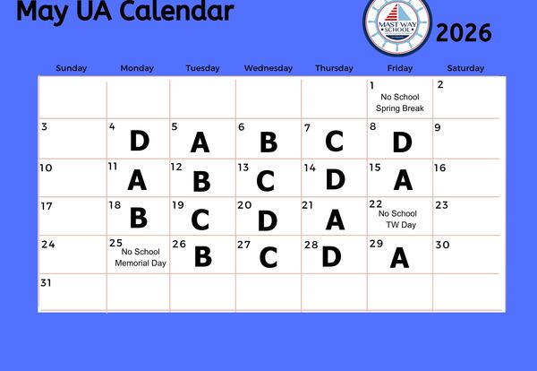 A graphic showing the May Unified Arts calendar.