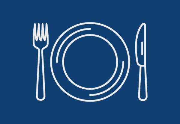 A graphic showing a plate and silverware.