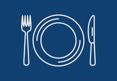 A graphic showing a plate and silverware.