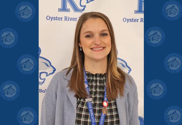 Photo of Interim Principal Kristen Perron and the Oyster River High School logo.
