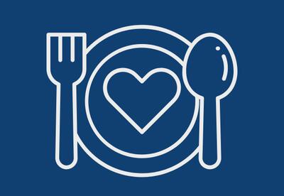 Graphic of a plate with a fork and spoon.