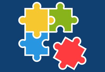 Graphic showing puzzles pieces on a blue background.