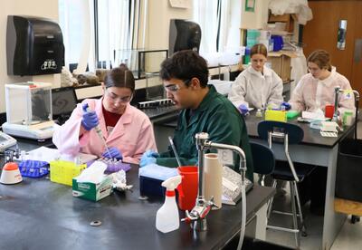 Oyster River High School student in the school's biotech laboratory.