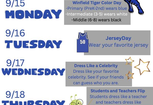 School Spirt Week 9.15 - 9.19