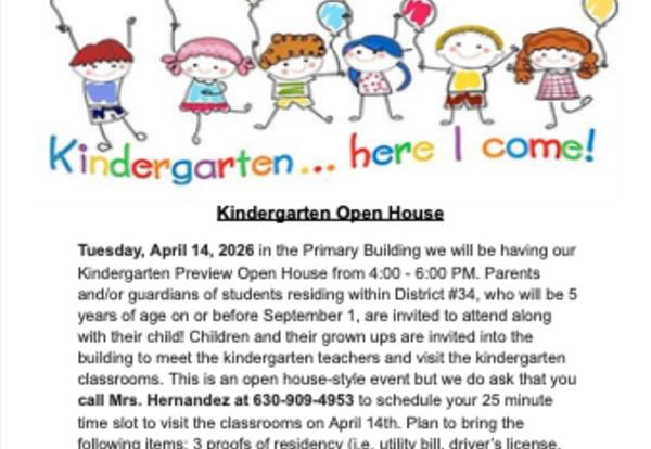 Kindergarten Open House - April 14th