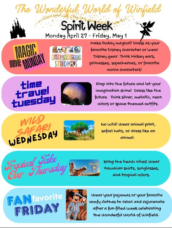 Spirit Week Monday, April 27th - Friday, May 1st | Winfield 34 SD