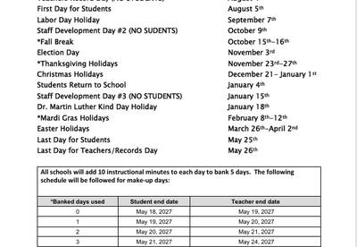2026-2027 School Calendar